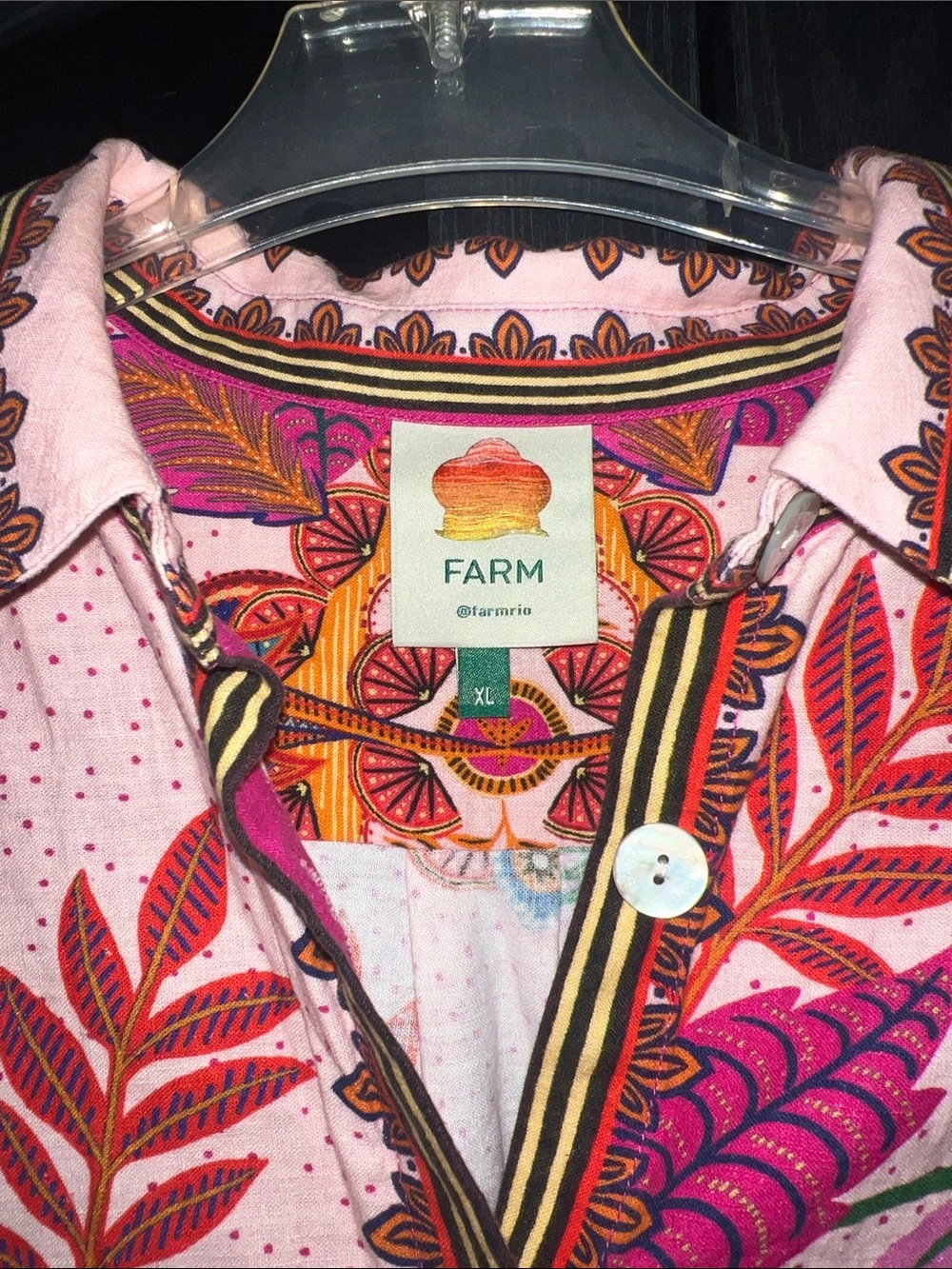 Farm Rio Anthropologie Colorful Tropical Bird Print Button-Up Blouse - NWOT - XL - Picture 3 of 17
